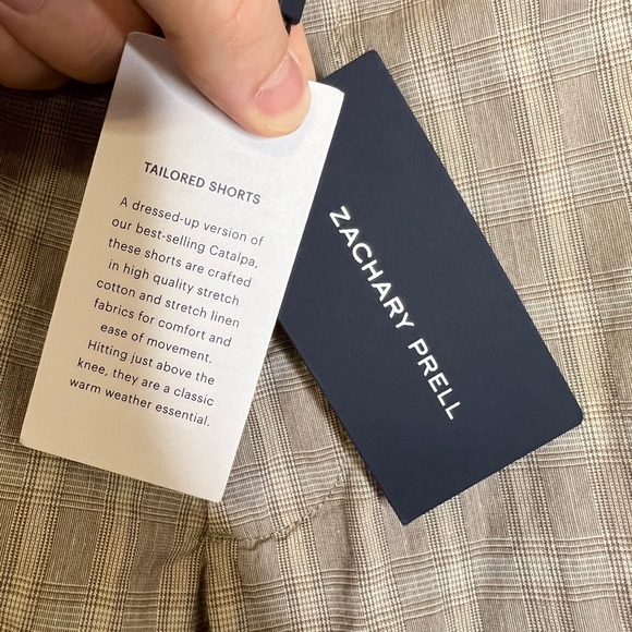 Zachary Prell NEW Men's Plaid Flat Front Shorts Viewmont Sand Tan White Size 38 - Picture 6 of 15